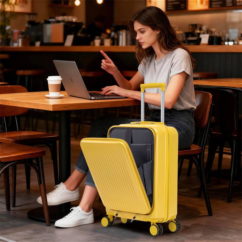 Alt View 7. HTUTWOO - Set of 2 14" Cosmetic Case & 20" Luggage Set with Spinner Wheels - ABS Hardside Suitcase with TSA Lock, Front Opening , - Yellow.