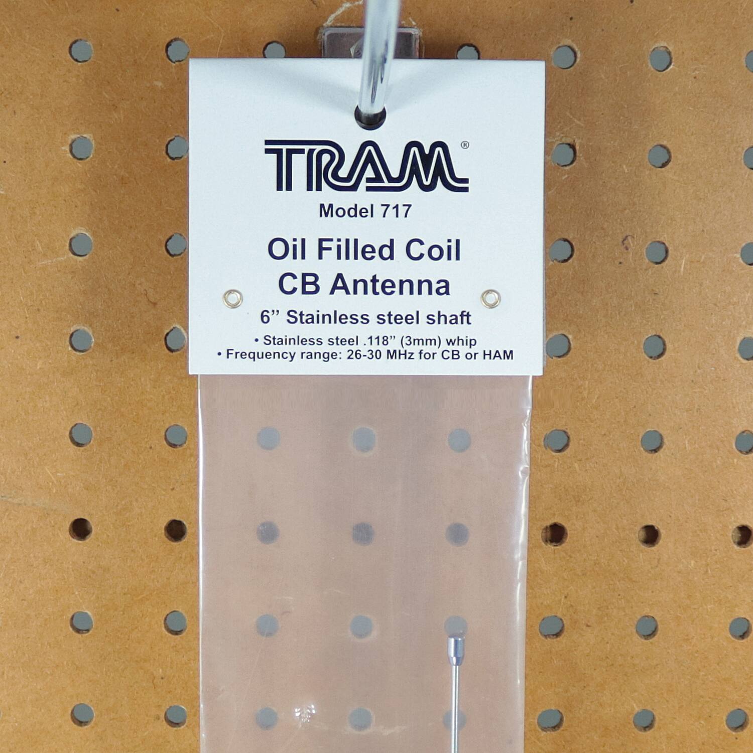 TRAM  
Model 717  

Oil Filled Coil CB Antenna  

- 6" Stainless steel shaft  
- Stainless steel 118" (3mm) whip  
- Frequency range: 26-30 MHz for CB or HAM