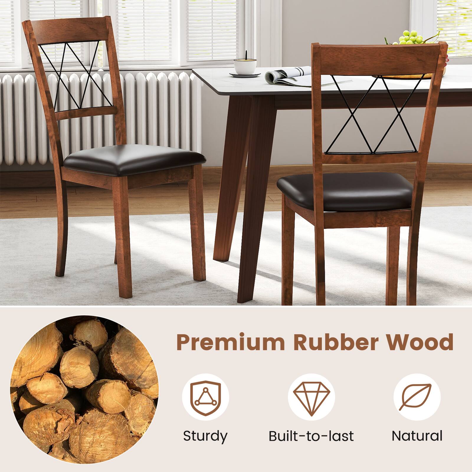 Premium Rubber Wood  
Sturdy  
Built-to-last  
Natural