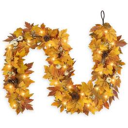 PARKER SLATER - Fall Garland with Lights, 6FT Autumn Leaves Garland with Pinecones & Berries - Fall Orange