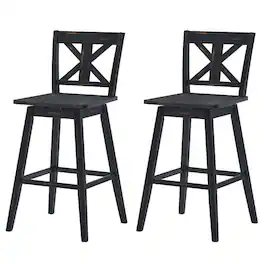 Hivvago - Set of 2 Wood 29-in Modern Kitchen Dining Farmhouse Swivel Seat Barstools - Black