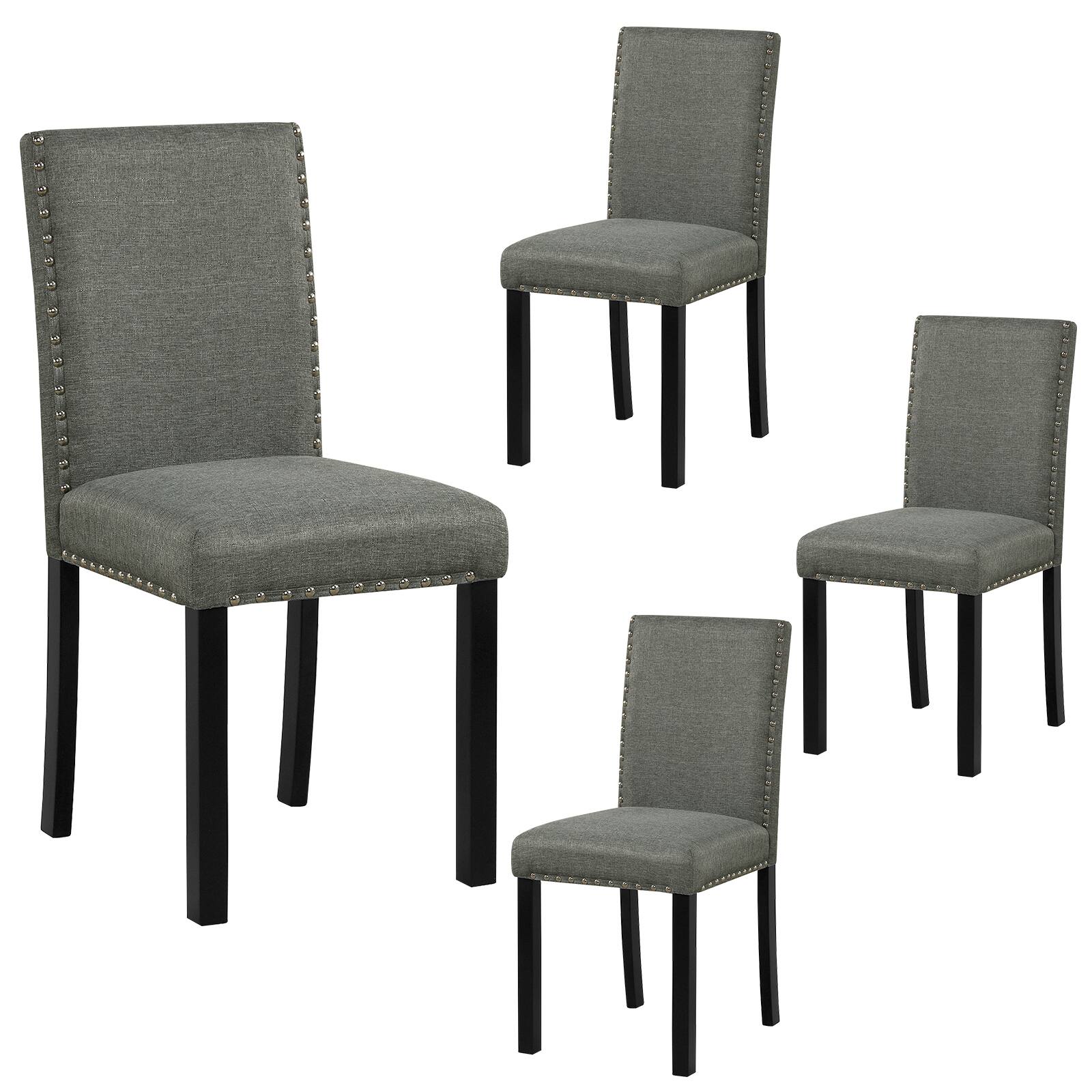 Gymax - Wooden Dining Chairs Set of 4 w/Solid Rubber Bent Wood Legs for Dining Room Grey - Gray