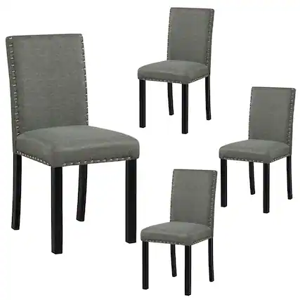 Front. Gymax - Gymax Wooden Dining Chairs Set of 4 w/Solid Rubber Bent Wood Legs for Dining Room Grey - Grey.