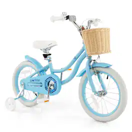 Costway - 16" Kid's Bike with Training Wheels Adjustable Handlebar Seat Handbrake - Blue