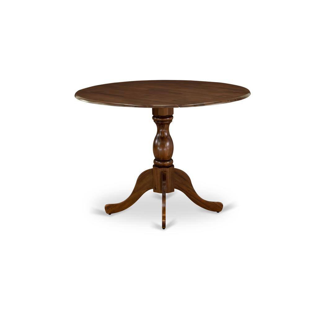 Alt View 2. East West Furniture - Round Mid Century Table Acacia Walnut Color Table Top Surface and Asian Wood Drops Leave Small Table Pedestal Legs - Brown.