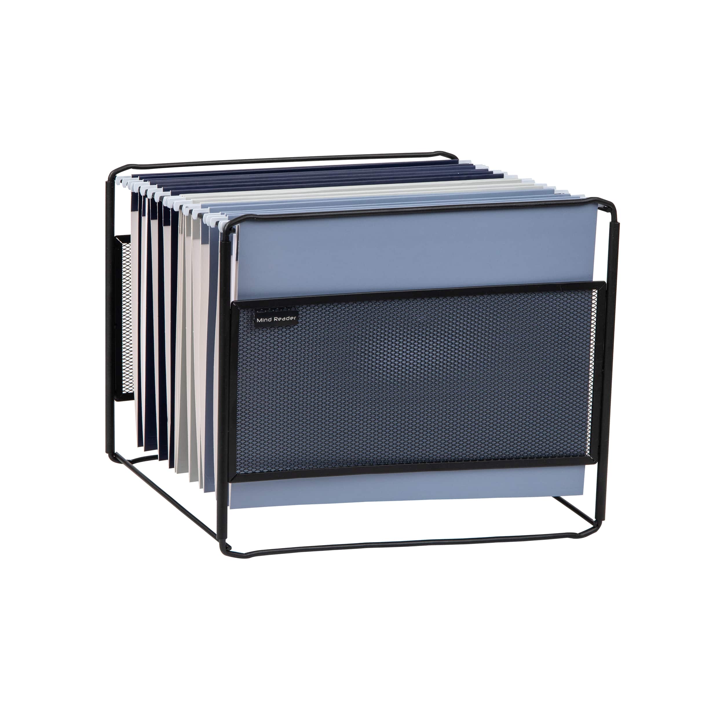 Mind Reader - Hanging File Folder Organizer, Desktop Organizer, Storage, Office, Metal Mesh, 13"L x 9.75"W x 10.25"H - Black