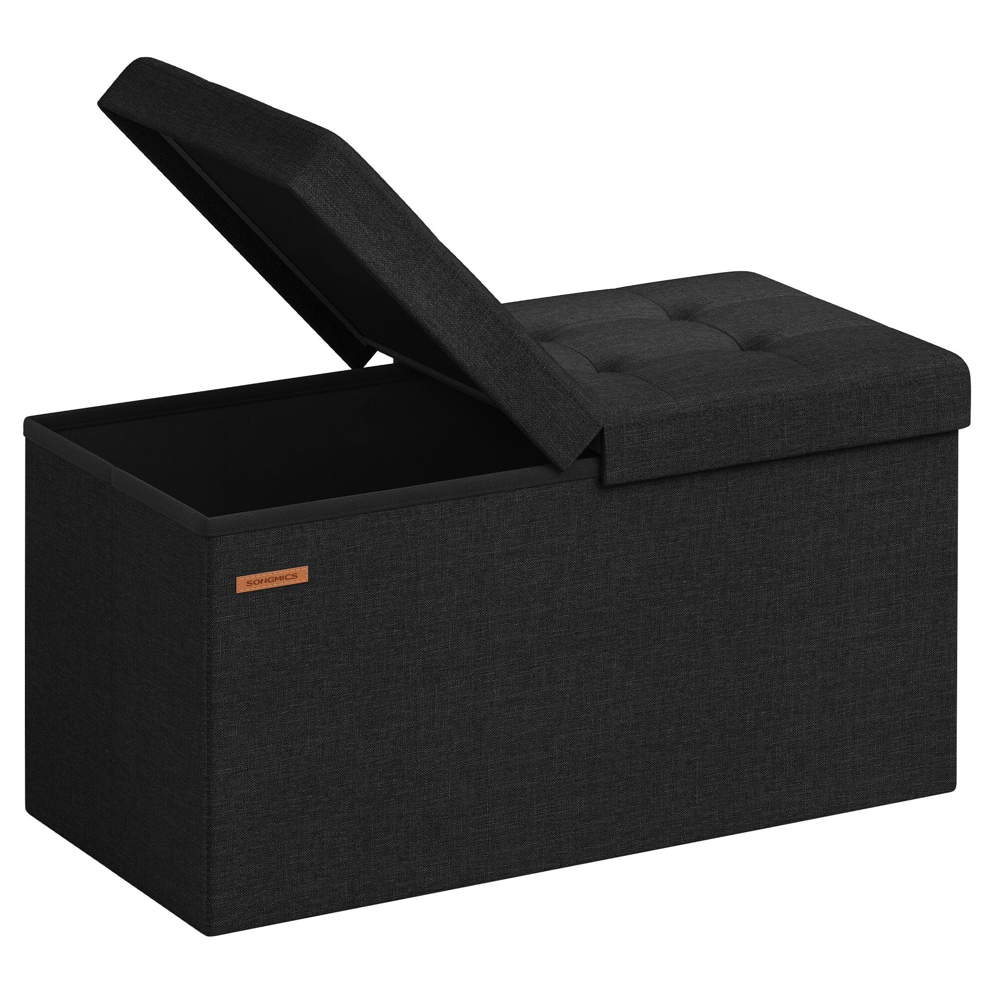 Front. Songmics Home - 30 Inches Storage Ottoman, Foldable Storage Bench with Flipping Lid, 660 lb Load Capacity, for Entryway, Living Room - Ink Black.