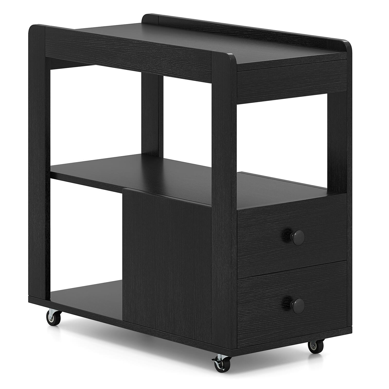 Alt View 7. Gymax - Gymax Narrow End Table Modern 2-Drawer Sofa Side Table w/ Open Shelves Nightstand Black - Black.