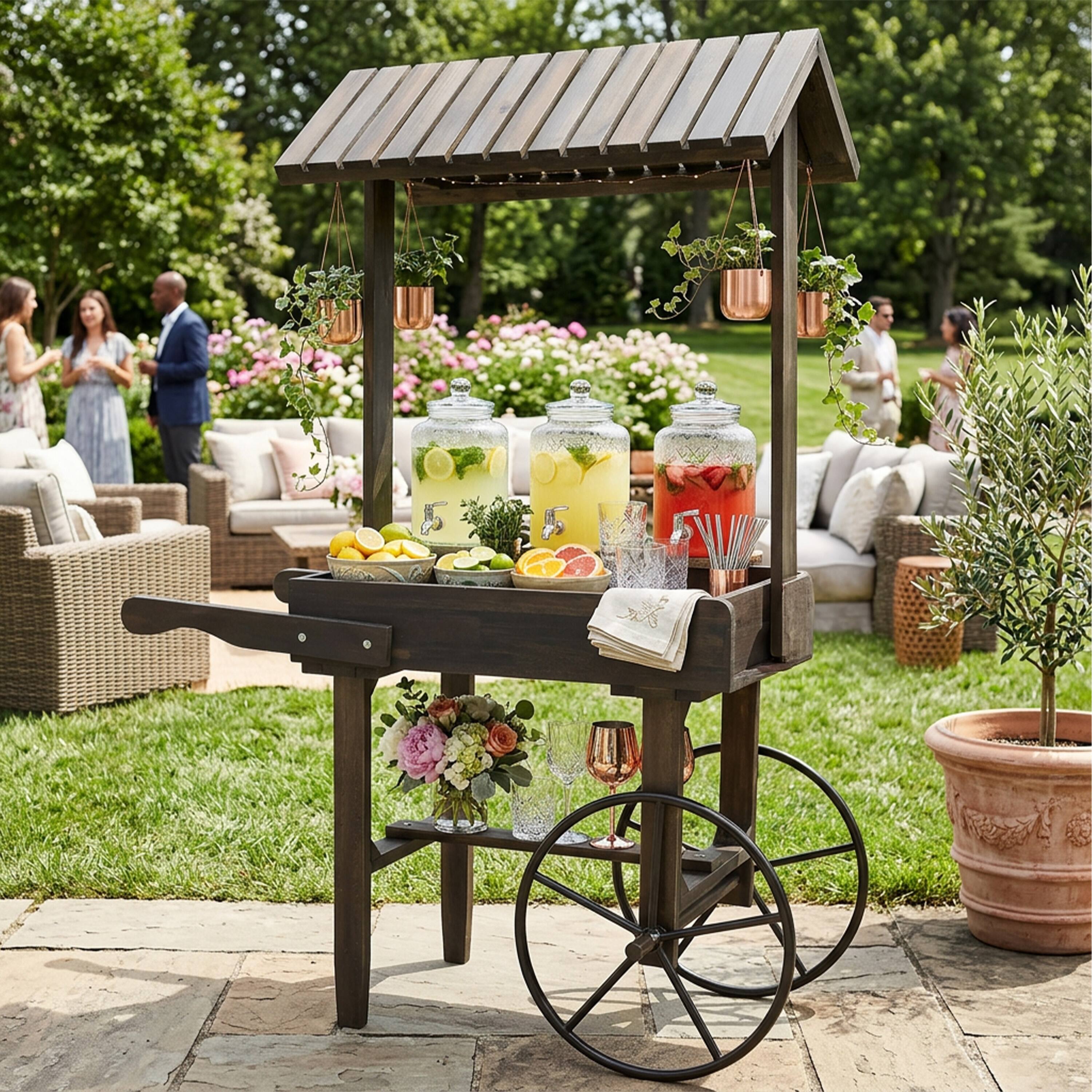 Alt View 1. Sunnydaze - Rustic, Vintage Flower Cart Display Stand with Wheels - Gray.