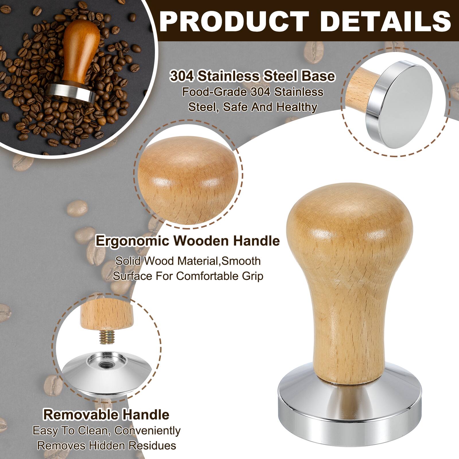 Unique Bargains 53mm Coffee Tamper, Stainless Steel Espresso Press ...