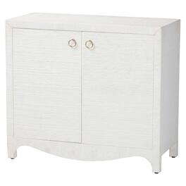 bali & pari - Ximena Grasscloth Storage Cabinet - 2-Door Woven Accent Cabinet with Gold Ring Pulls for Living Room or Entryway - White/Gold