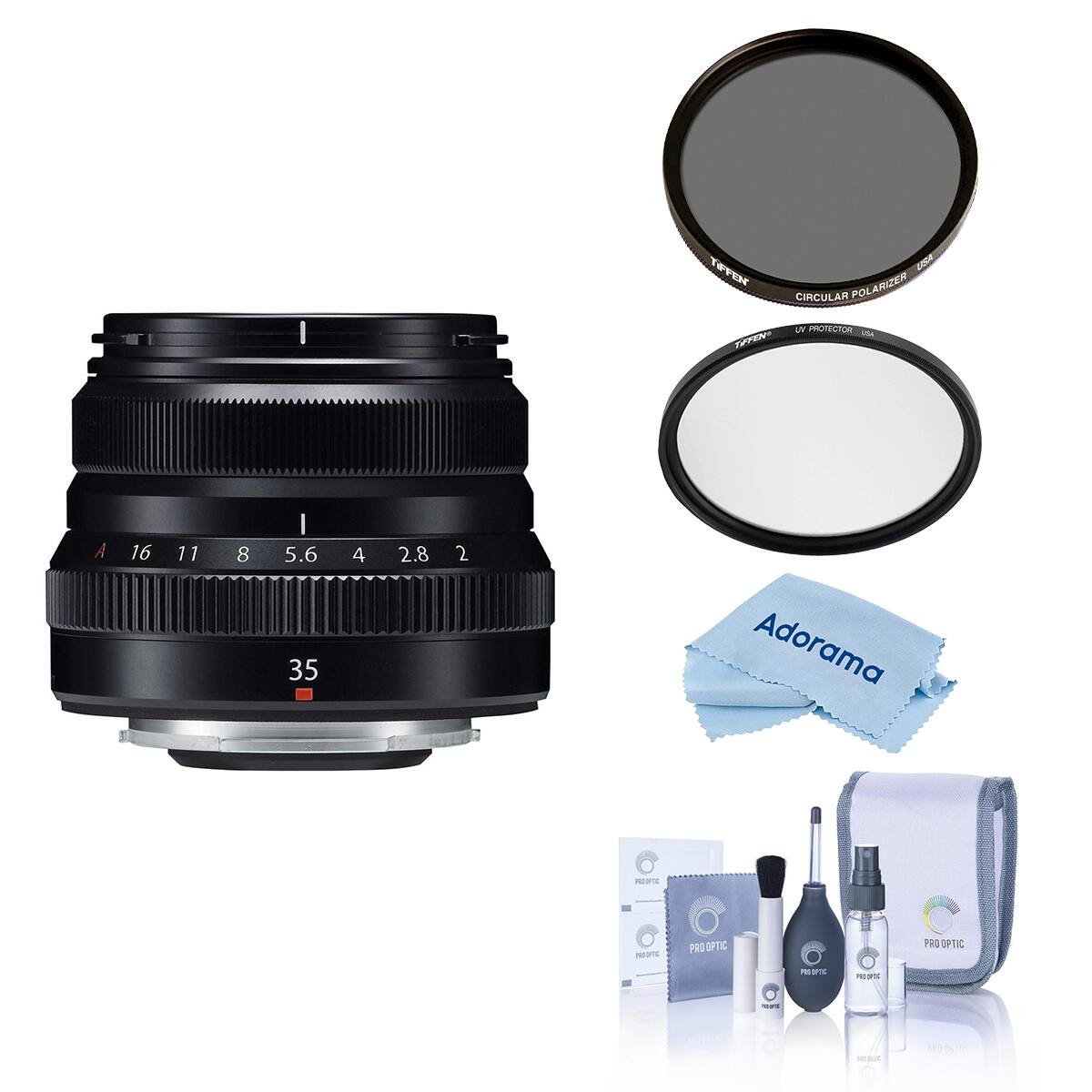 Fujifilm - XF 35mm f/2 R WR Lens, Black, Bundle with Tiffen 43mm UV and CPL Lens Filters