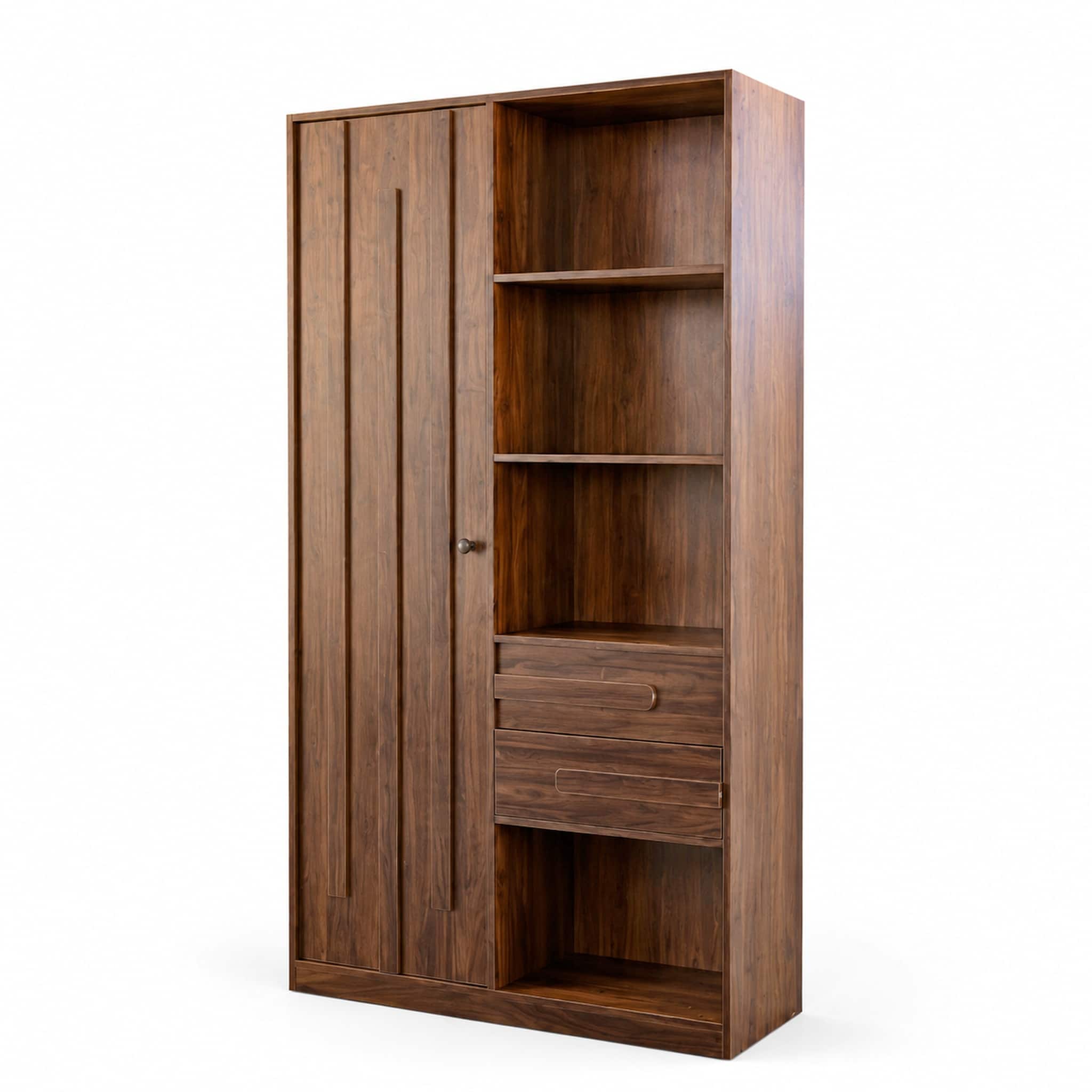 Forest'nSky - 13.78 in. W x 39.37 in. D x 68.90 in. H Freestanding Tall Cabinet with Fluted Door, 2 Drawers and Open Shelves - Walnut price history on PriceWatchPro