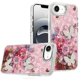 Kitcheniva - Epoxy Glitter With 3D Beaded Butterflies Case Plus Tempered Glass For iPhone 16e/17e B - Multicolor