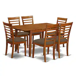 East West Furniture - PSML7-SBR-C 7 Pc Table and chair set - Table and 6 Kitchen Dining Chairs - Saddle Brown