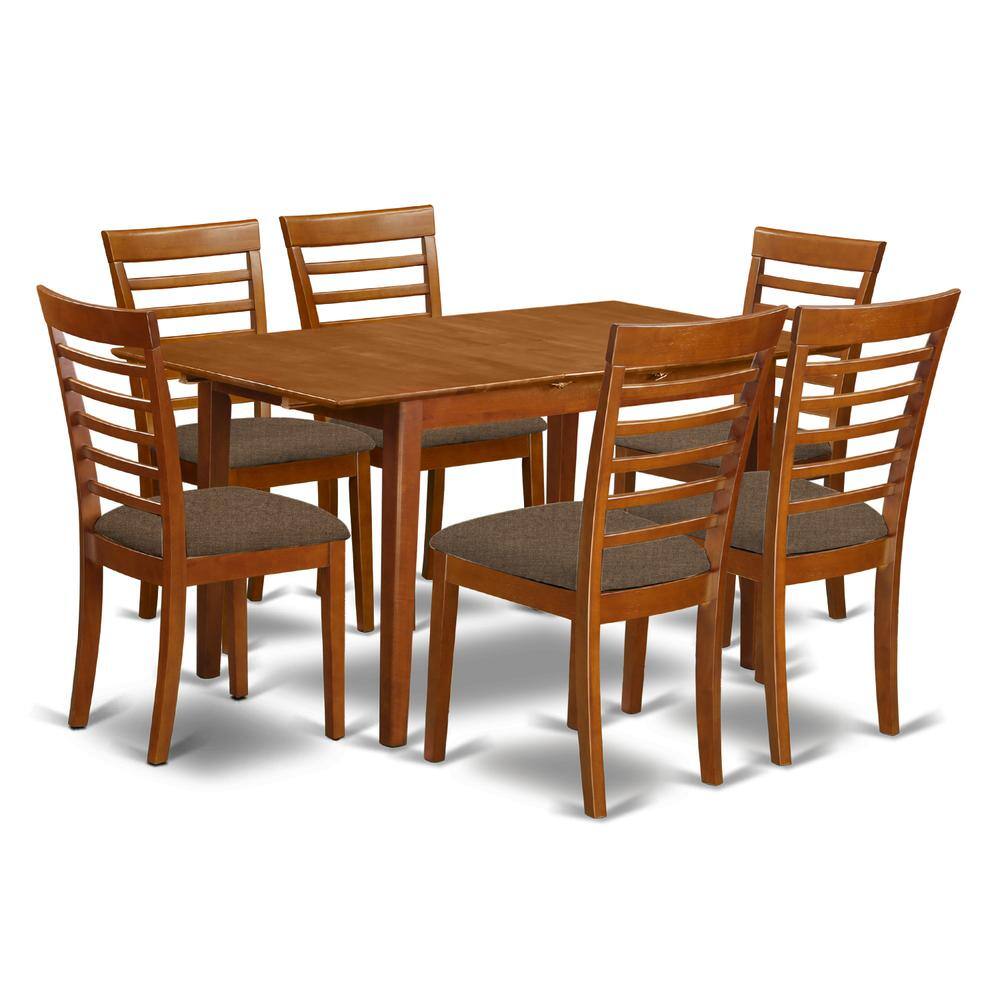 Front. East West Furniture - PSML7-SBR-C 7 Pc Table and chair set - Table and 6 Kitchen Dining Chairs - Saddle Brown.