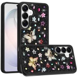 Kitcheniva - Butterfly 3D Jewel Glitter Phone Case With Tempered Glass For Samsung Galaxy S26 Plus - Black