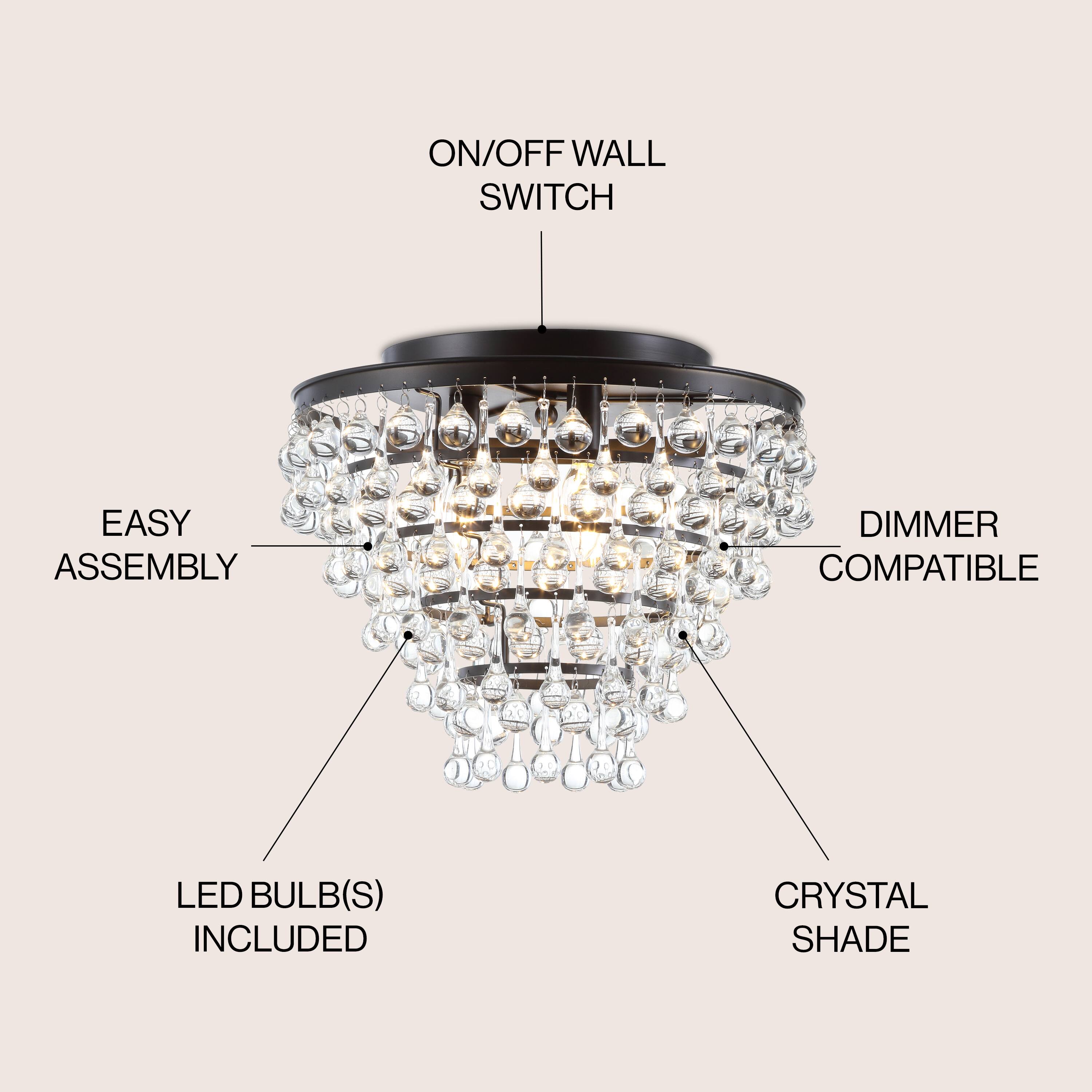 ON/OFF WALL SWITCH  
EASY ASSEMBLY  
DIMMER COMPATIBLE  
LED BULB(S) INCLUDED  
CRYSTAL SHADE