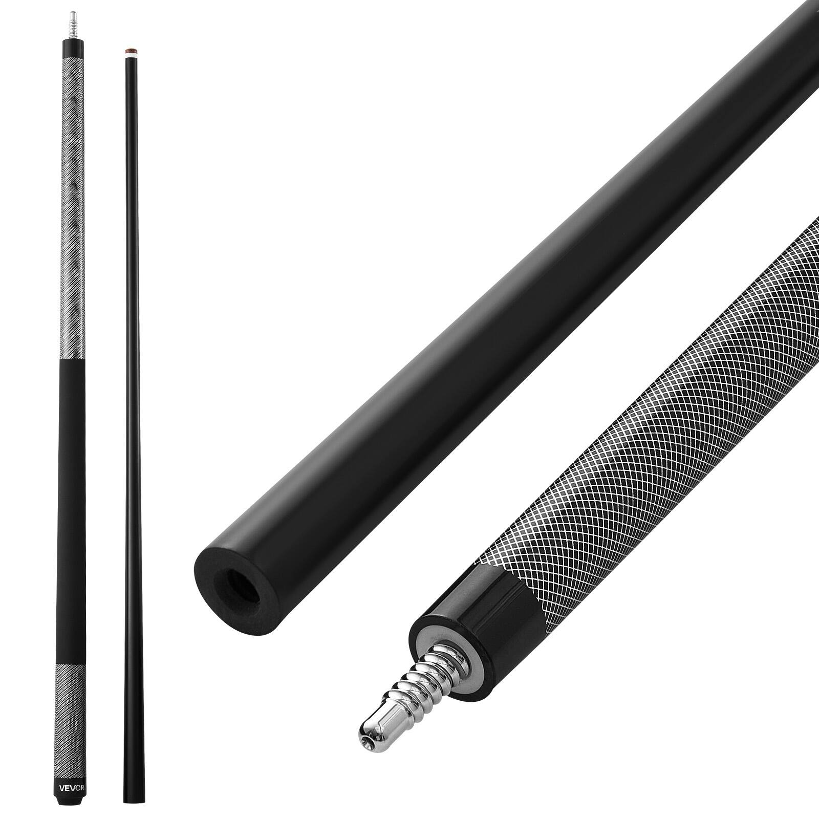 Front. VEVOR - 58-Inch 21 oz Fiberglass Titanium Composite Billiard Cue Stick, 1-Piece Pool Cue with Multi-Layer Tip for Home, Bar - Black.