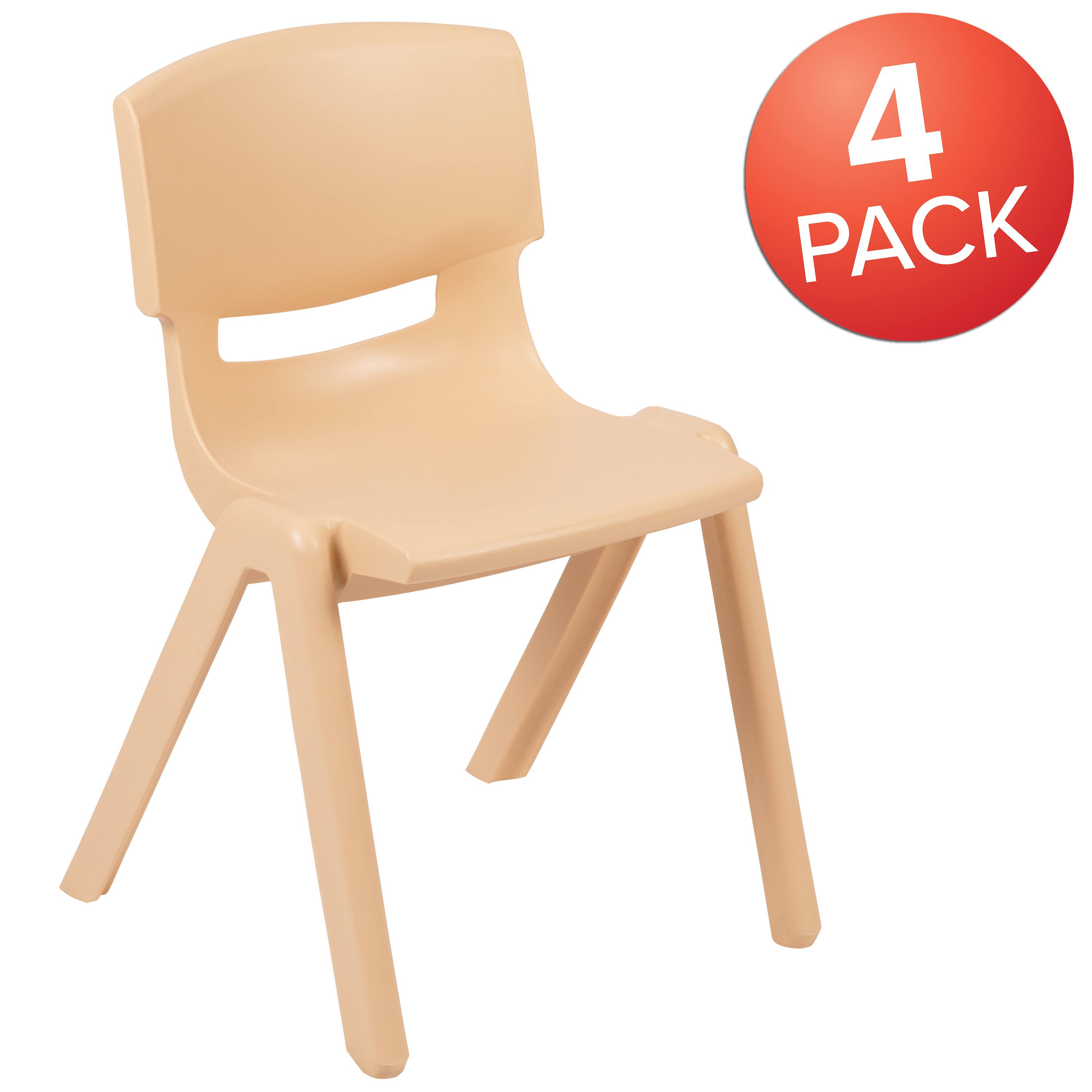 Alt View 1. Emma + Oliver - 4 Pack Plastic Stackable K-2 School Chair with 13.25"H Seat - Natural.