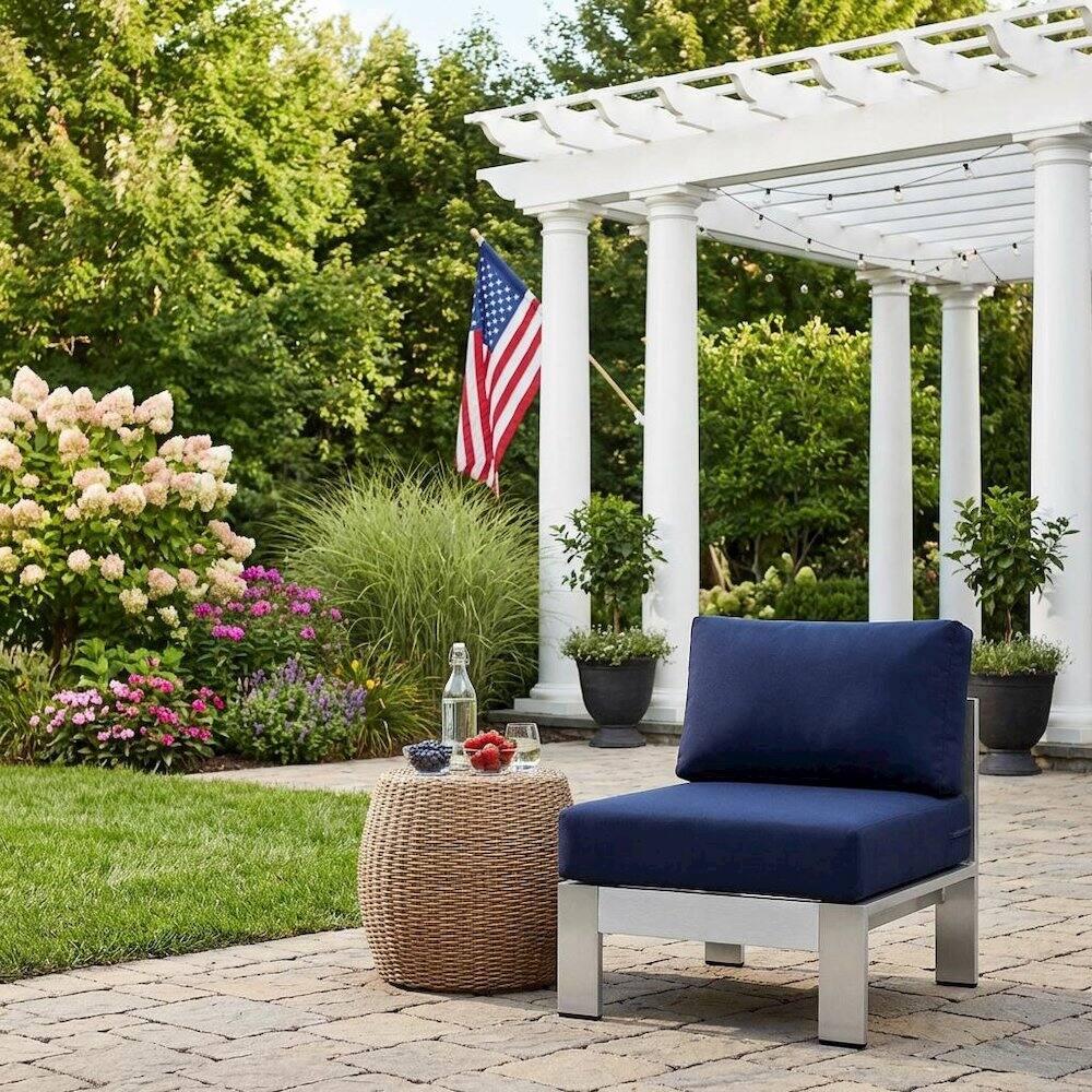 Back. Outdoor Escape - Aluminum Outdoor Lounge Chair With Armless Design And Comfortable Backrest - Silver.