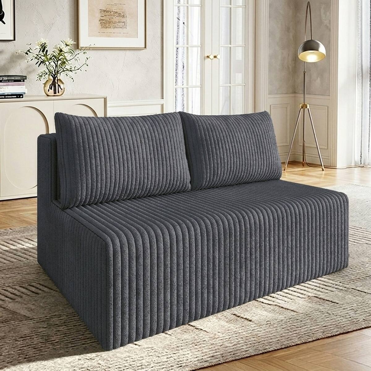 Back. Ropilly - Ropilly Modular Sleeper Sofa Modern Corduroy Couch Dark Grey Foam Filled Sectional with Deep Seat - Dark Grey.