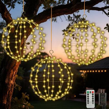 Front. RTMB - 3-Pack 12" Christmas Ball Lights, 84 LEDs, Warm White, Waterproof, Outdoor - Color: Warm White.