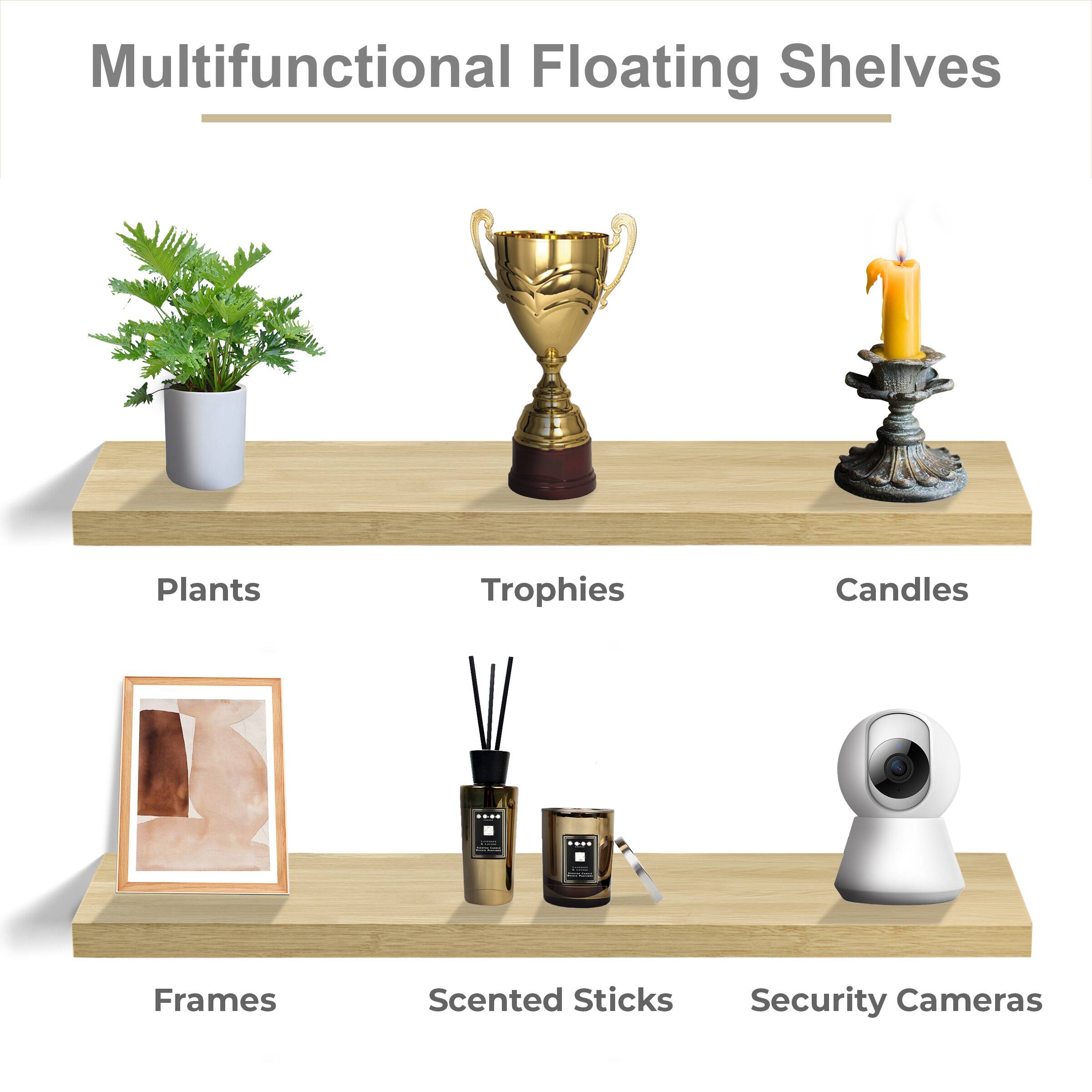 Multifunctional Floating Shelves
Plants, Trophies, Candles
Frames, Scented Sticks, Security Cameras