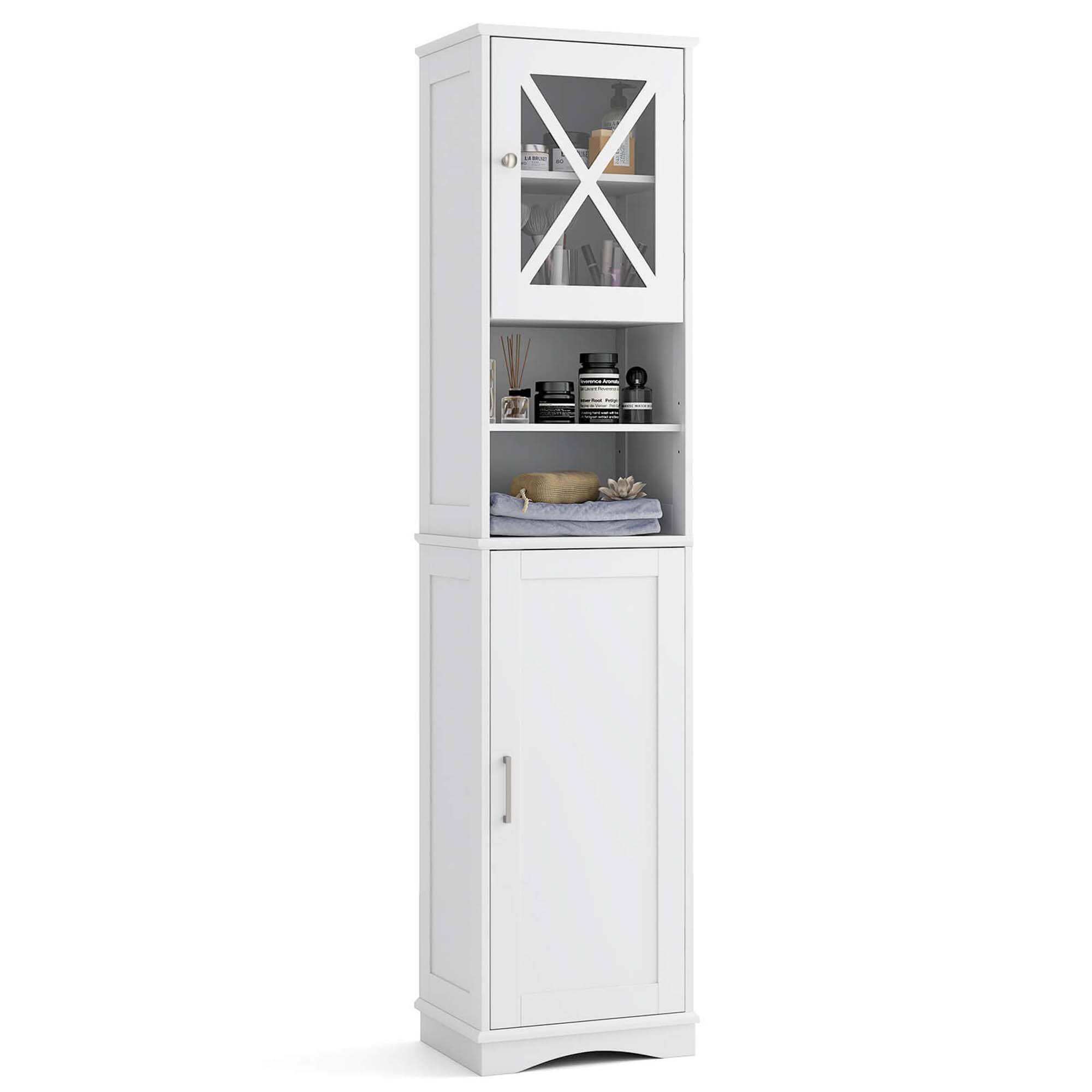 Angle. Costway - Costway 67" Tall Bathroom Cabinet Freestanding Storage Cabinet with 5 Adjustable Shelves White - White.