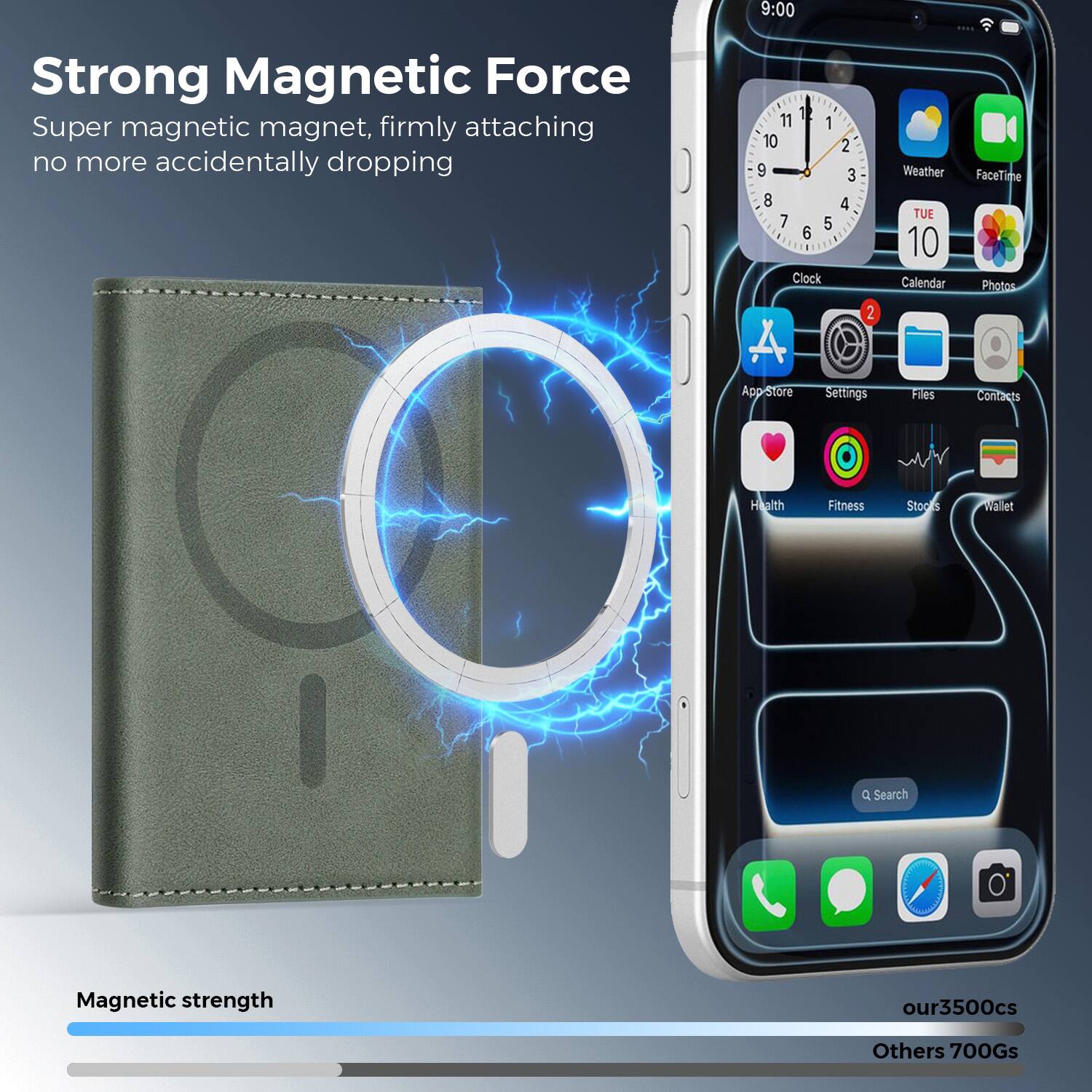 Strong Magnetic Force  
Super magnetic magnet, firmly attaching no more accidentally dropping  

Magnetic strength  
our3500cs  
Others 700Gs