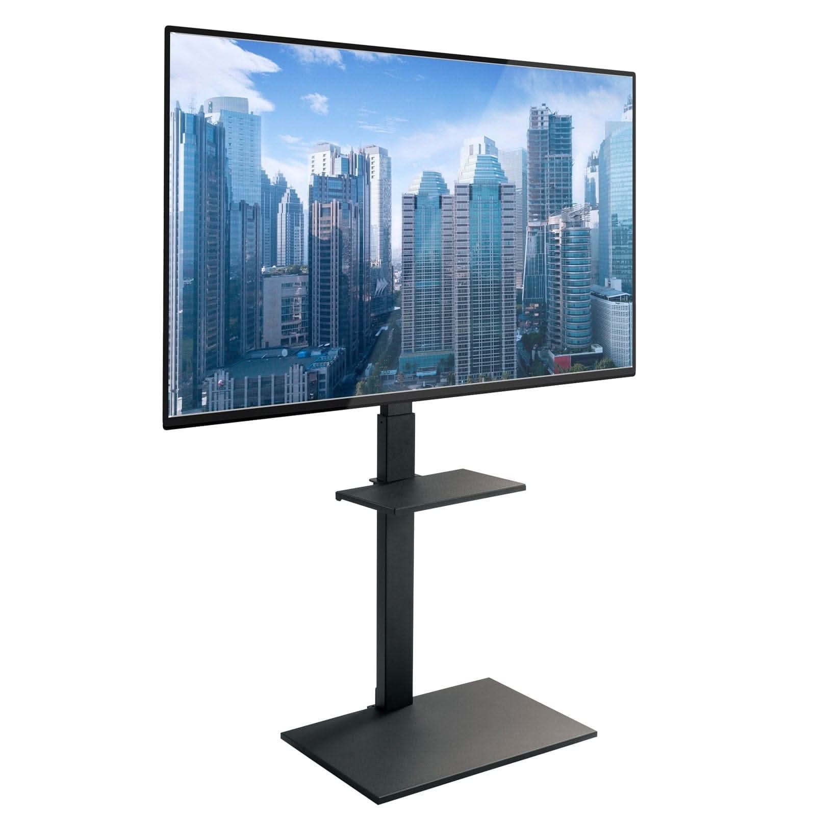 Angle. Mount-It! - Height Adjustable TV Stand With Shelf for 32″–55″ TVs, VESA 100×100 to 400×400 Compatible - Black.