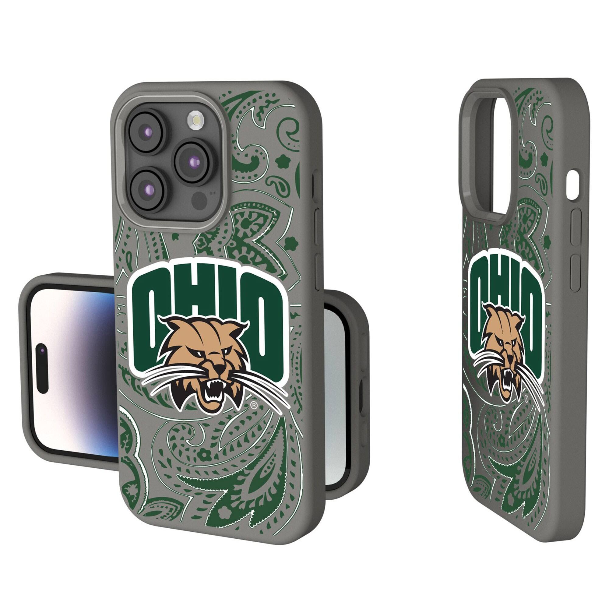 Front. Keyscaper - Ohio Bobcats Paisley iPhone Soft Touch Case - 15 Plus - Gray.