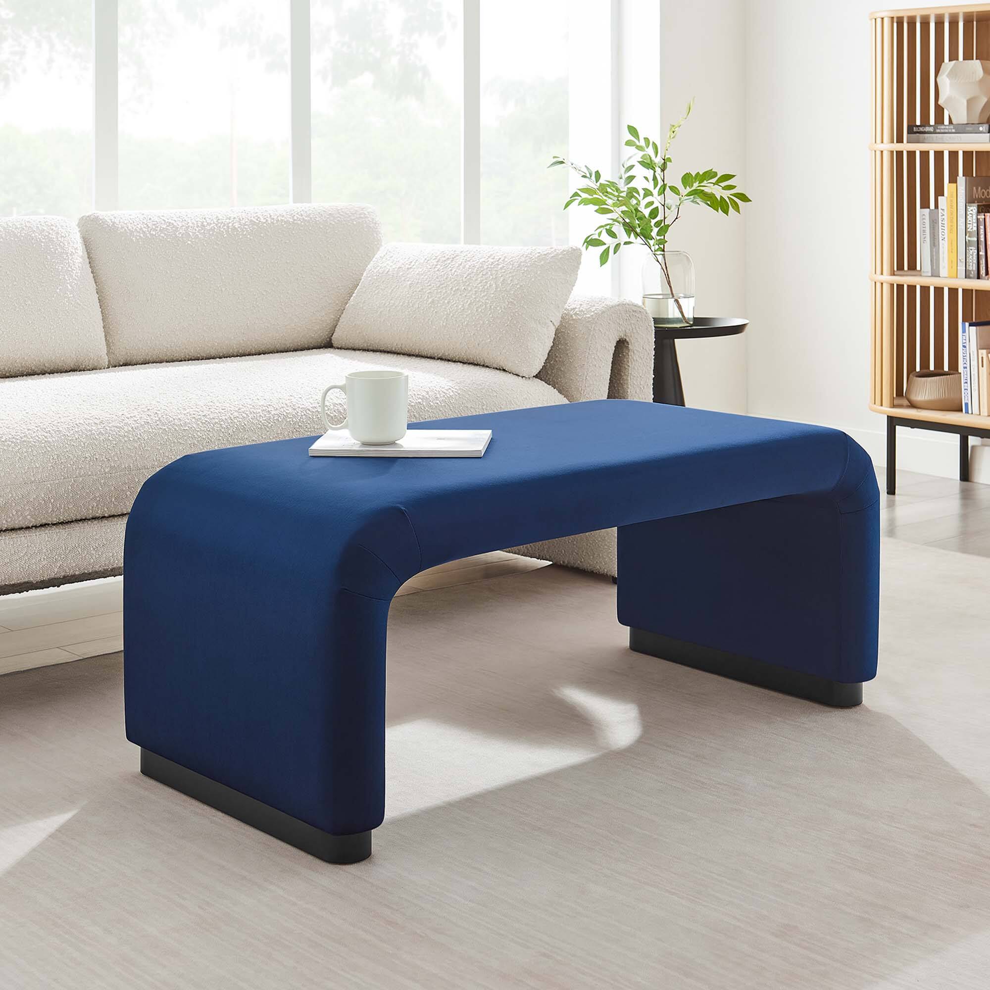 Koda Performance Velvet Waterfall Ottoman by Modway - Black Midnight Blue