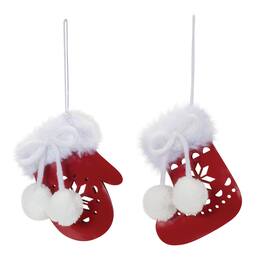 BreeBe - Snowflake Mitten and Stocking Ornament (Set of 12) - Red, White
