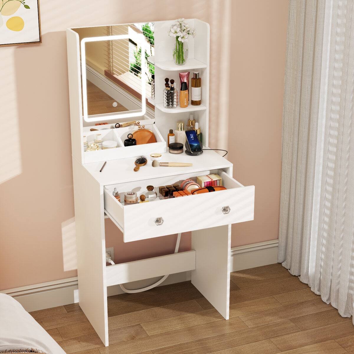 Alt View 1. Furnulem - 23 In Vanity Desk with Mirror and Lights Makeup Vanity with Drawers - White.