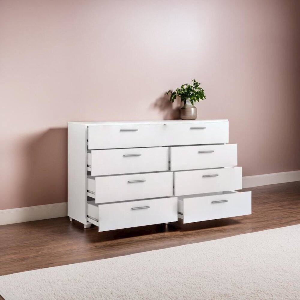 Alt View 2. FurniFact - Sleek White Double Dresser with Eight Spacious Drawers for Bedroom Storage - White.