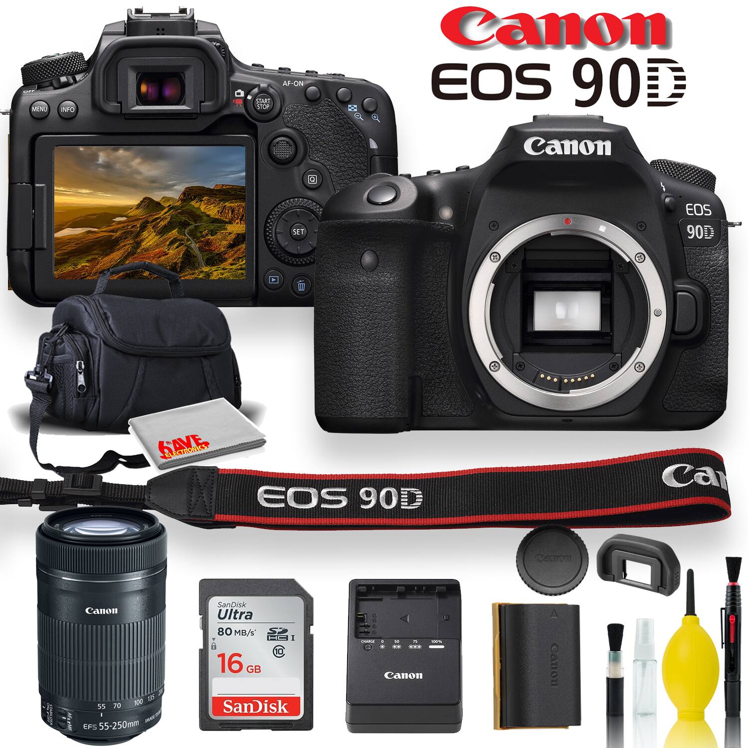 Canon EOS 90D

MPM NO START STOP AF-ON Canon EOS 90D Canon D SET EOS 90D

SAVE Na EOS 90D Ca ecrom I mU Canon 10 ez 70 100 EFS 55-250 Vrmn SanDisk Ultra 80 MB/s

10 16 GB SanDisk

Canon A canon

Canon EOS 90D

Canon EFS 55-250mm

SanDisk Ultra 80 MB/s 16 GB

Canon Battery

Canon Lens Cap

Canon Strap EOS 90D

Canon Cleaning Kit

Canon 64GB SD Card