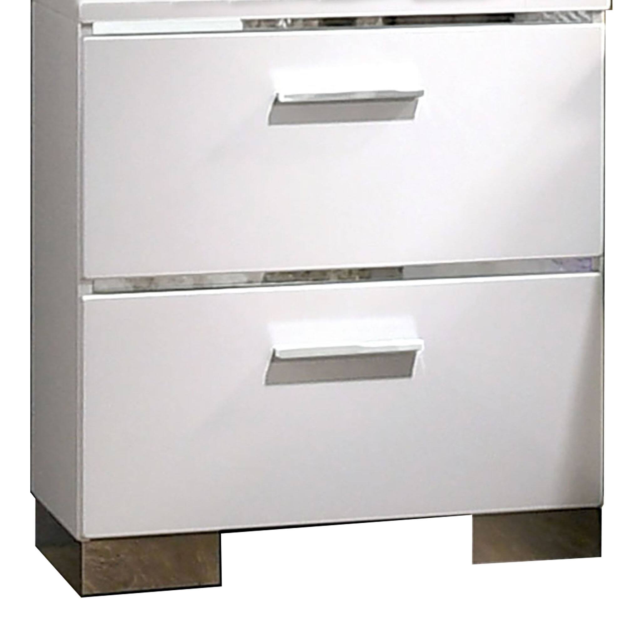 Alt View 3. Manhattan Lane - Wood and Metal Nightstand with 2 Drawers - White and silver.