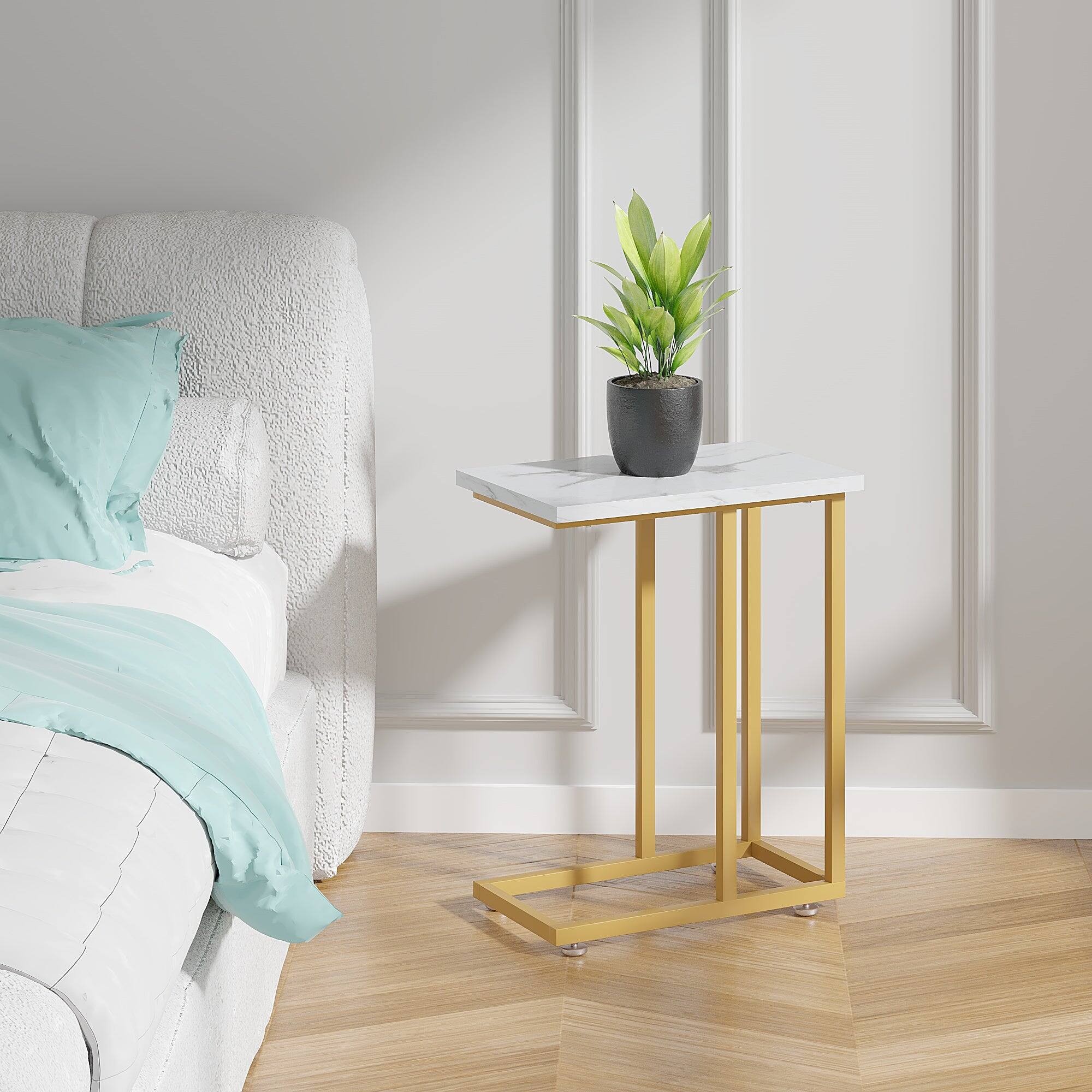 Alt View 2. Vecelo - 2Pack C Shaped End Table for Small Spaces, Sofa Side Table with Metal Frame, Easy to Assemble Snack Table - Gold.