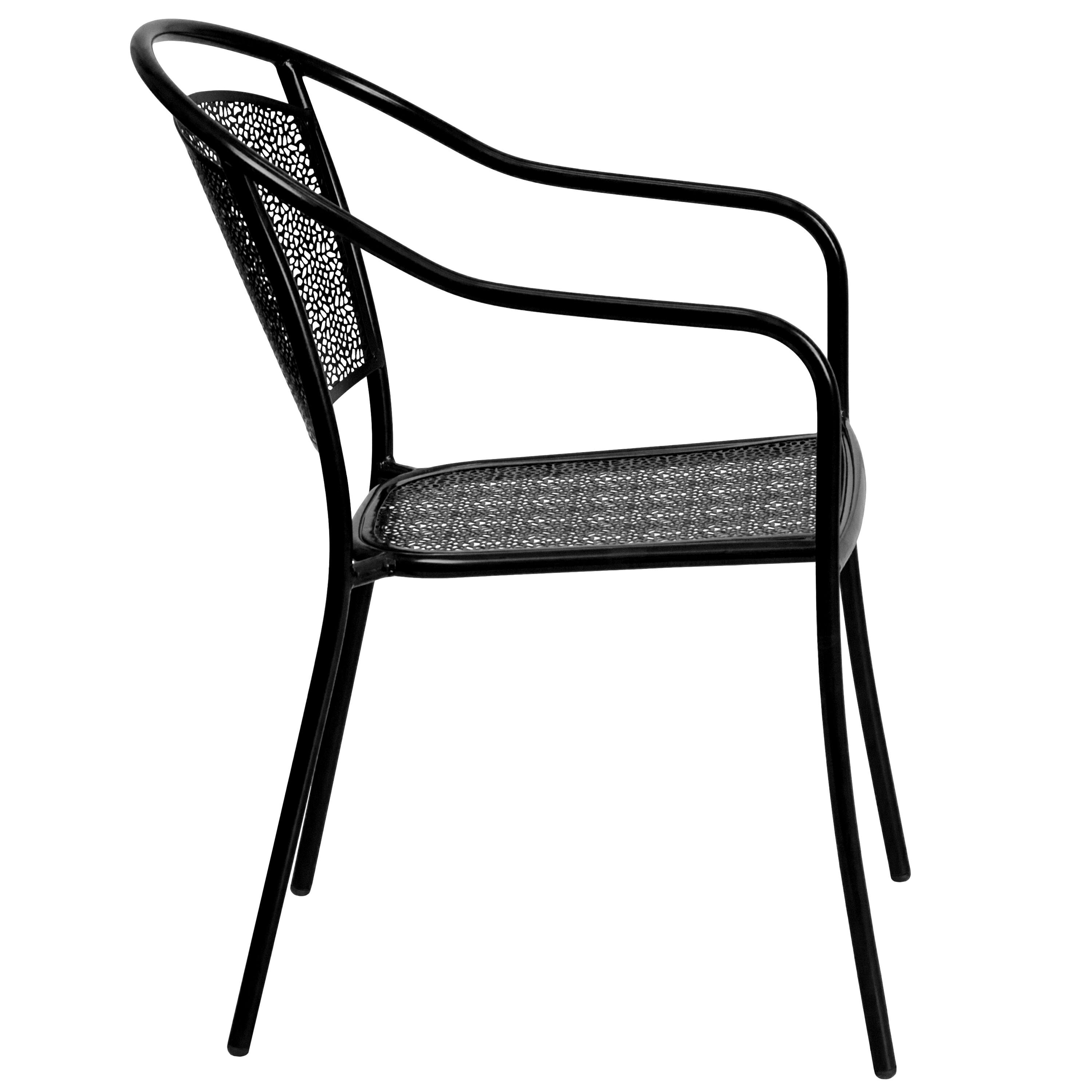 Alt View 7. Emma + Oliver - Commercial Grade 5 Pack Indoor-Outdoor Steel Patio Arm Chair with Round Back - Black.