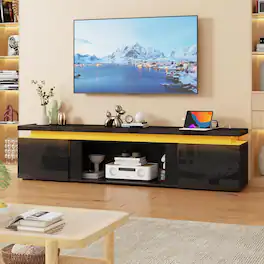 Espafurni - 71inch Modern High Gloss TV Stand with Power Outlet Storage for up to 80" TVs - Black