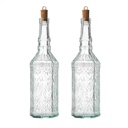 Front. Bormioli Rocco - Bormioli Rocco Country Home Fiesole Glass Bottles Set of 2, 24 oz with Stopper - Clear.