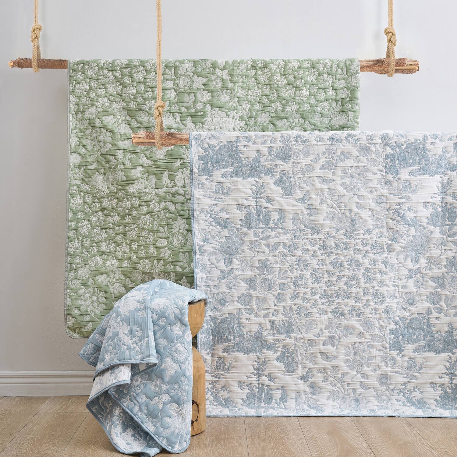 Back. Greenland Home Fashions - Greenland Home Fashion Toile Patch 100% Jacquard Woven Polyester Reversible Accessory Throw Blanket 50" x 60" Blue - Blue.