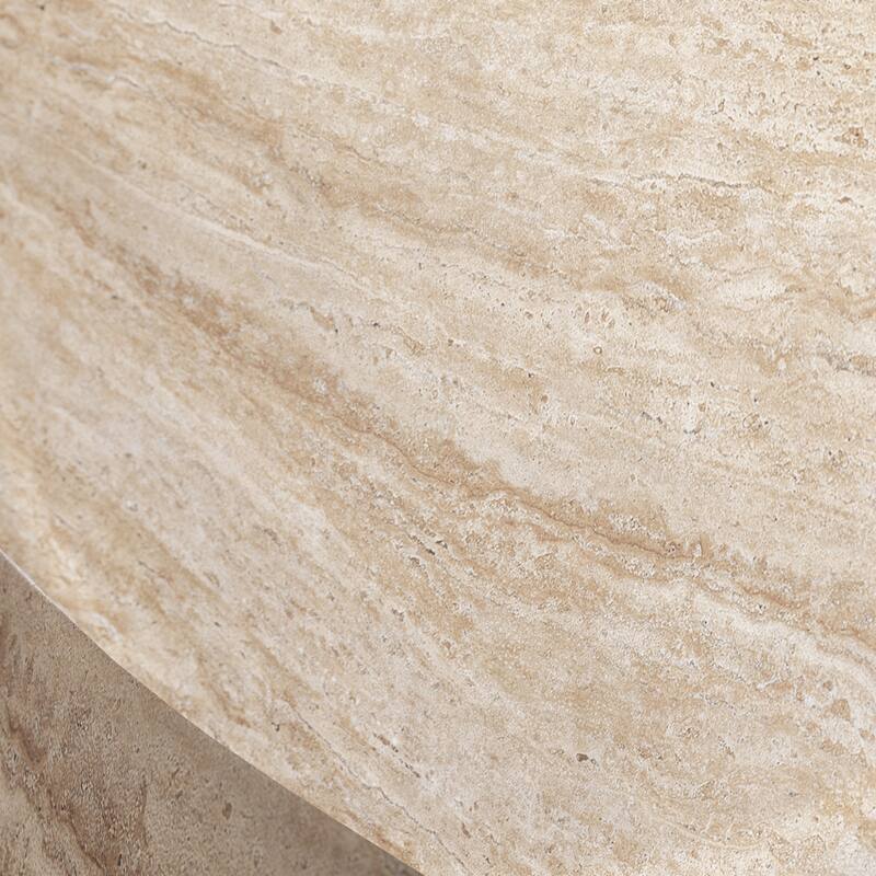 Alt View 5. LeisureMod - Terra Modern Round Fiberstone Coffee Side Table Accent Center Table for Indoor Outdoor - Travertine.