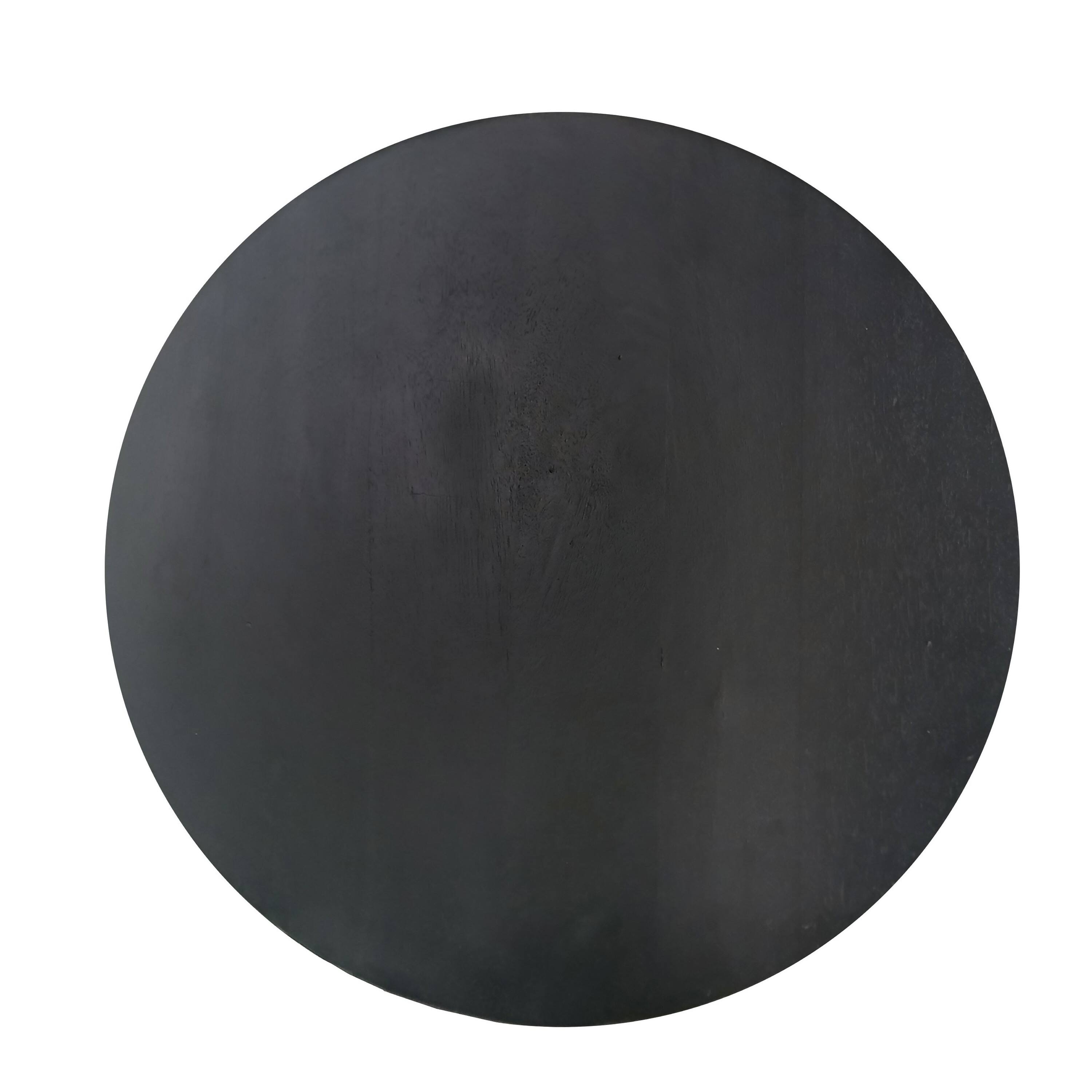 Left. Manhattan Lane - Sara Round Side End Table, 20 Inch Solid Mango Wood Top in Matte Black with Curved legs - Black.