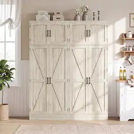 Aheaplus - 2-Pack 71" Tall Farmhouse Storage Cabinets: Barn Doors, Adjustable Shelves, for Dining Room,Ships in 2 Packages - White Oak