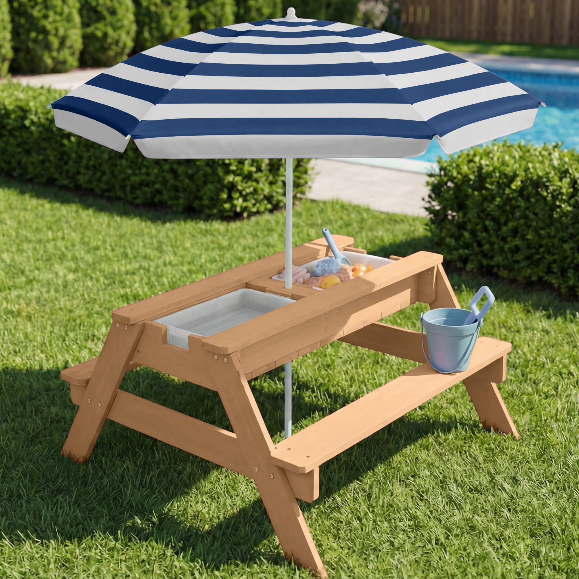 Alt View 2. Best Choice Products - Best Choice Products Kids 3-in-1 Outdoor Sand and Water Activity Picnic Table with Umbrella - Navy - Navy.