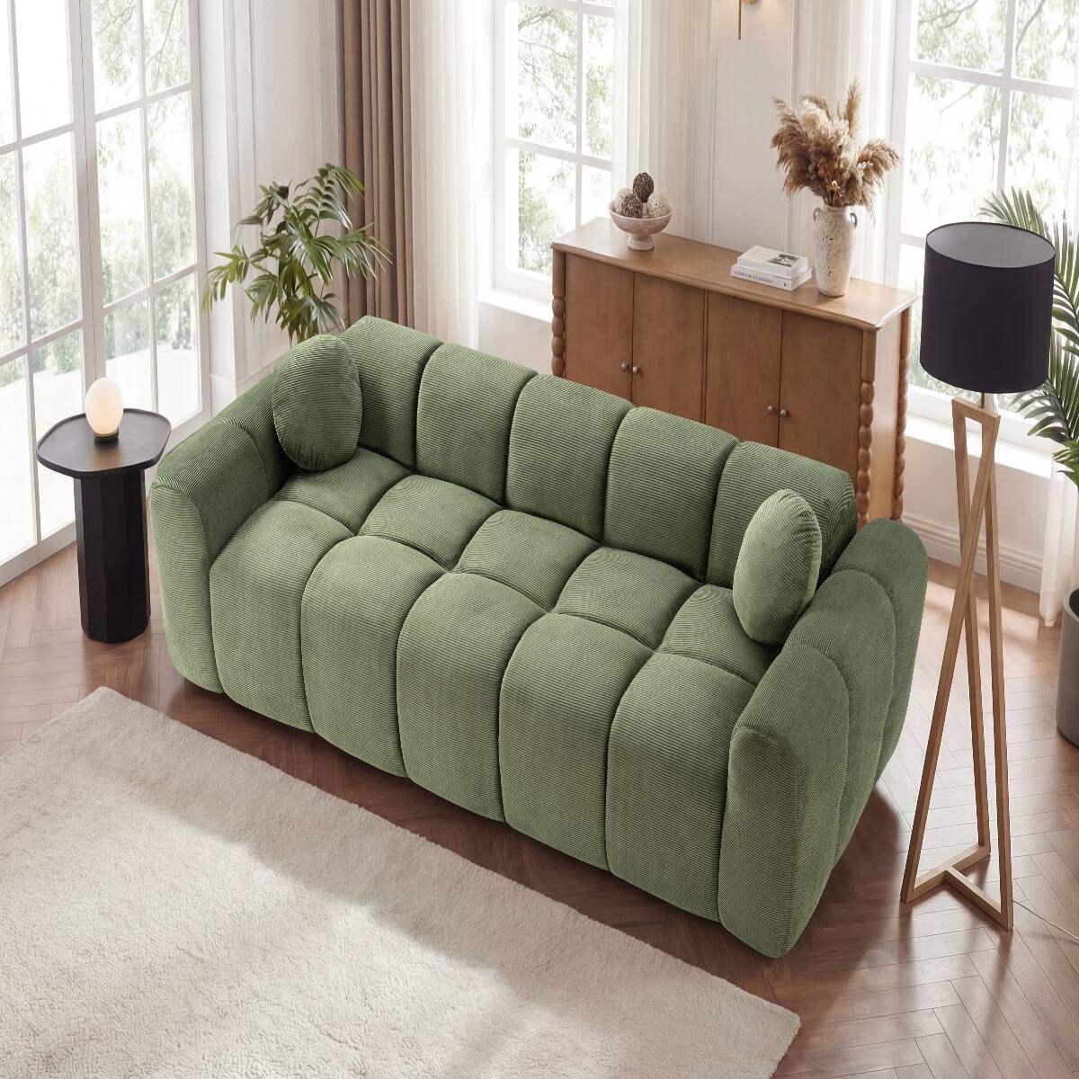 Alt View 3. Ropilly - Ropilly Extra Large Corduroy Sofa, Sofa in a Box, Green 3 Seater Upholstered Sofa with 2 Pillows - Green.
