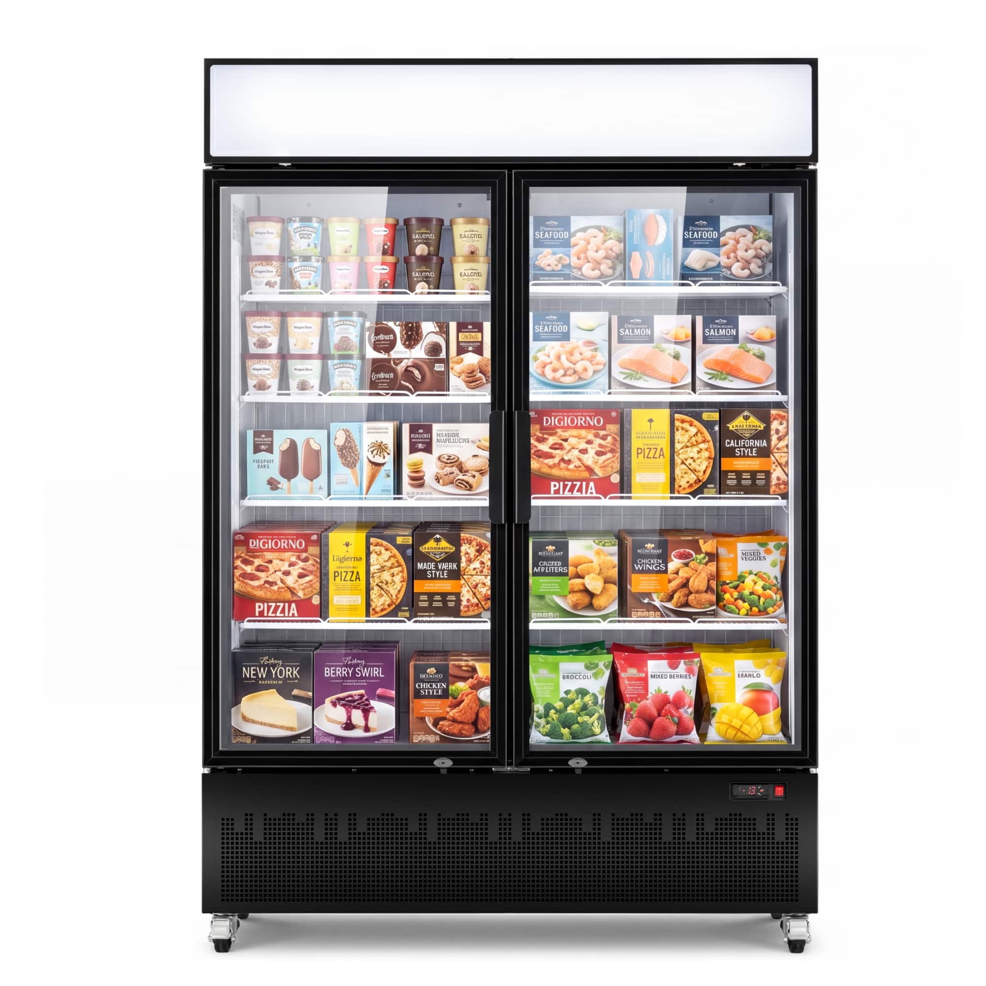 Yeego - Commercial Display Merchandiser Freezer – 41.9 cu. ft. Double Door, Frost‑Free, Triple‑Pane Glass, LED Signboard - Black