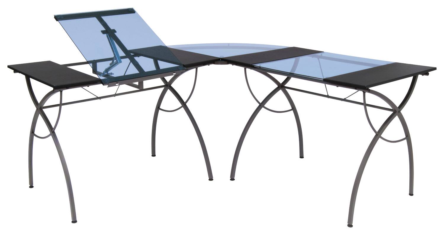  Studio Designs - Catalina Split-Top L-Shaped Workcenter - Pewter/Blue